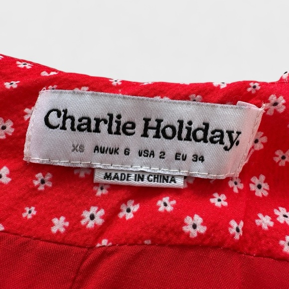 Charlie Holiday Red Floral Print Mini Dress Sundress Cottagecore Casual - Picture 6 of 16